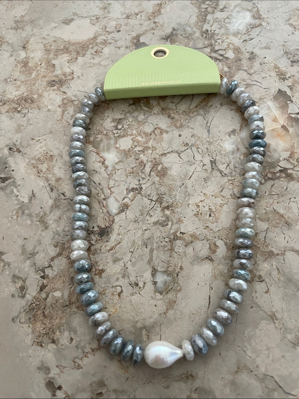 Anthropologie Gray and White Beaded Necklace with Baroque Pearl NWT Demi fine